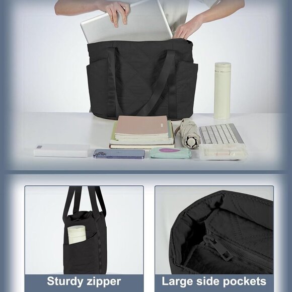 Lightweight Puffer Tote Bag for Women Large Quilted Travel Work Gym - Picture 4 of 7